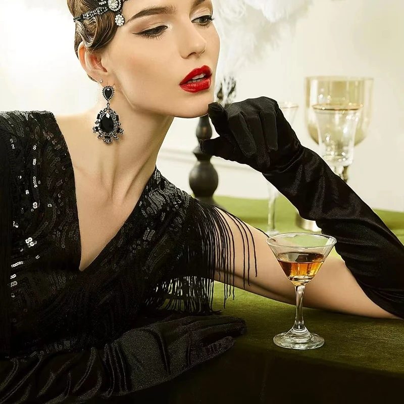 Adult Opera Elbow Stretch Satin Finger Long Gloves Women 1920s Flapper Costume Gloves Accessories