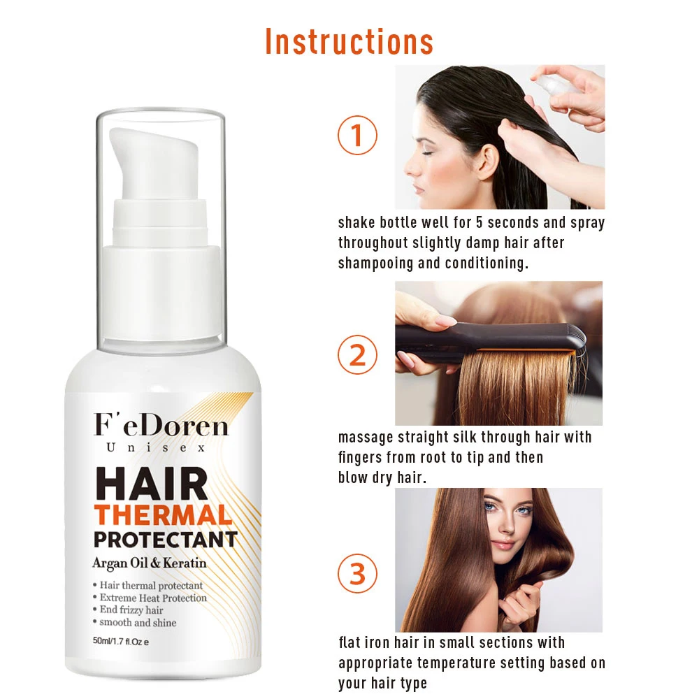 Description Picture 5 of itemHeat Hair Protectant Spray Argan Oil Repair Thermal Damaged Hair Mask Keratin Soft Smooth And Shine Conditioners Hair Care