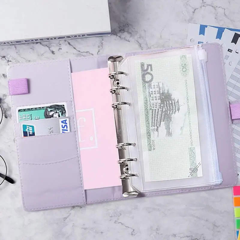 

2023 A6 Budget Binder Planner With 12 Pieces Cash Envelopes Colorful PU Leather Notebook Binder With 12 PCS A6 Binder Pockets