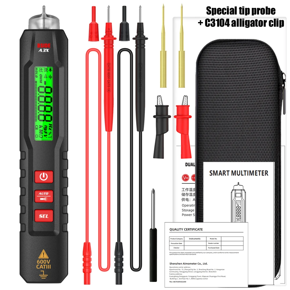 BSIDE True RMS Smart Digital Multimeter 4000 Counts DC AC Voltage Capacitance Ohm Hz Diode NCV Live/zero Line Judgment Test Pen habotest ht125a smart digital multimeter 4000 counts true rms auto ranging voltage meter with backlight lcd screen 600v ac dc voltmeter electric test pen led flashlight multifunction resistance continuity frequency testing