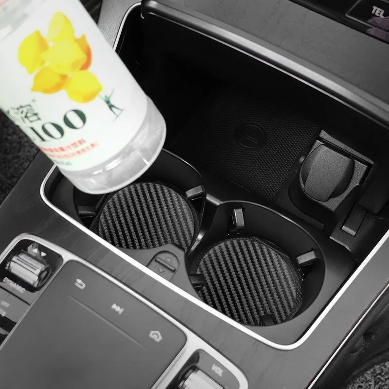 Cup Holder Coasters Car Coaster Pads Car Interior Carbon Fiber Anti Slip Coaster For Toyota Corolla Prius Yaris Rav4 CHR Aygo Hilux Raize Camry Sien