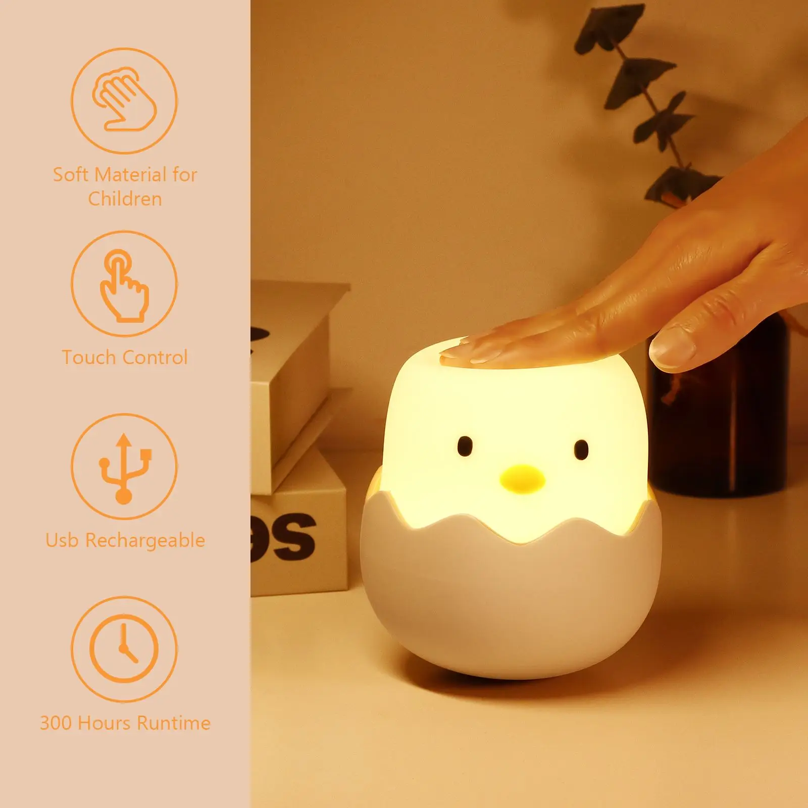 

Led Children Touch Night Light USB Rechargeable Silicone Tumbler Eggshell Chicken Bedside Lamp For Girls Kids Bedroom Decoration