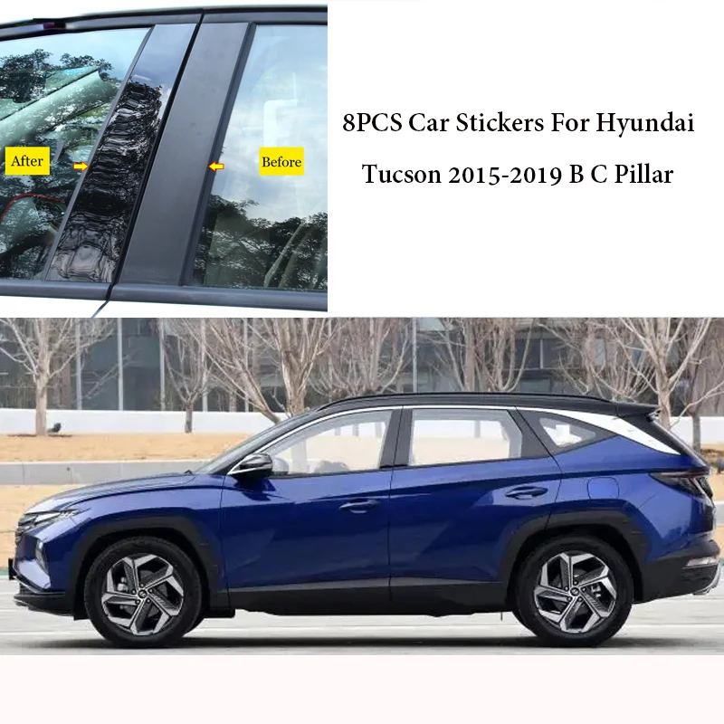 

8 шт., декоративные наклейки на окно автомобиля Hyundai Tucson 2015-2019