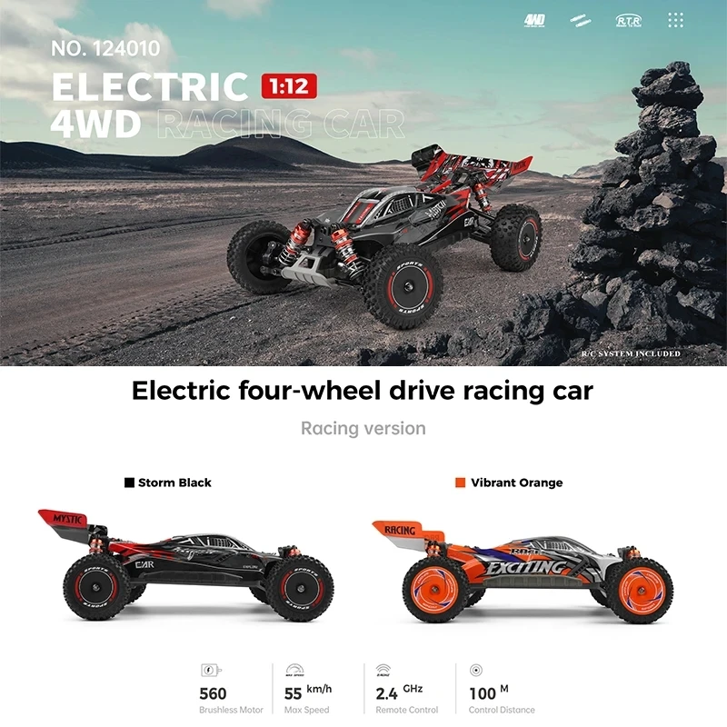 WLtoys 124010 55KM/H RC Car Professional Racing Vehicle 4WD Off-road Electric High Speed Drift Remote Control Toys for Children 2