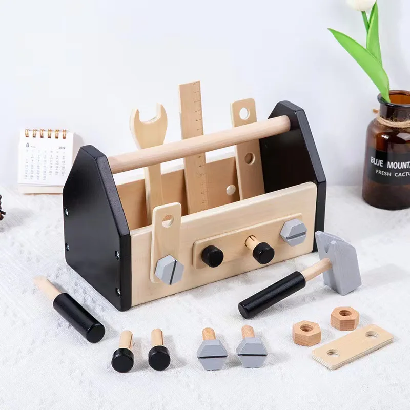 Creative Kids Tool Box Toy Wooden Pretend Game Puzzle Disassembly Set Simulation Multifunctional Repair Carpenter Tool Boy Gifts