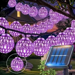 Enchanting Solar Moroccan Ball String Lights - 8 Mode Decorative Outdoor Lighting for Garden and Festive Celebrations (Purple)