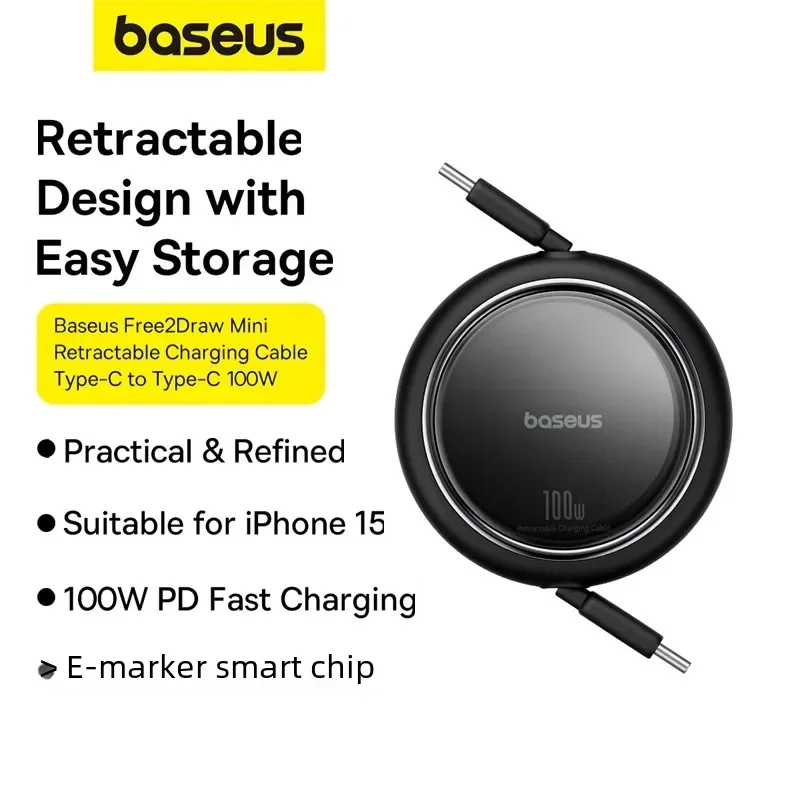 Выдвижной зарядный кабель Baseus с разъемами usb-c и usb-c, 100 Вт