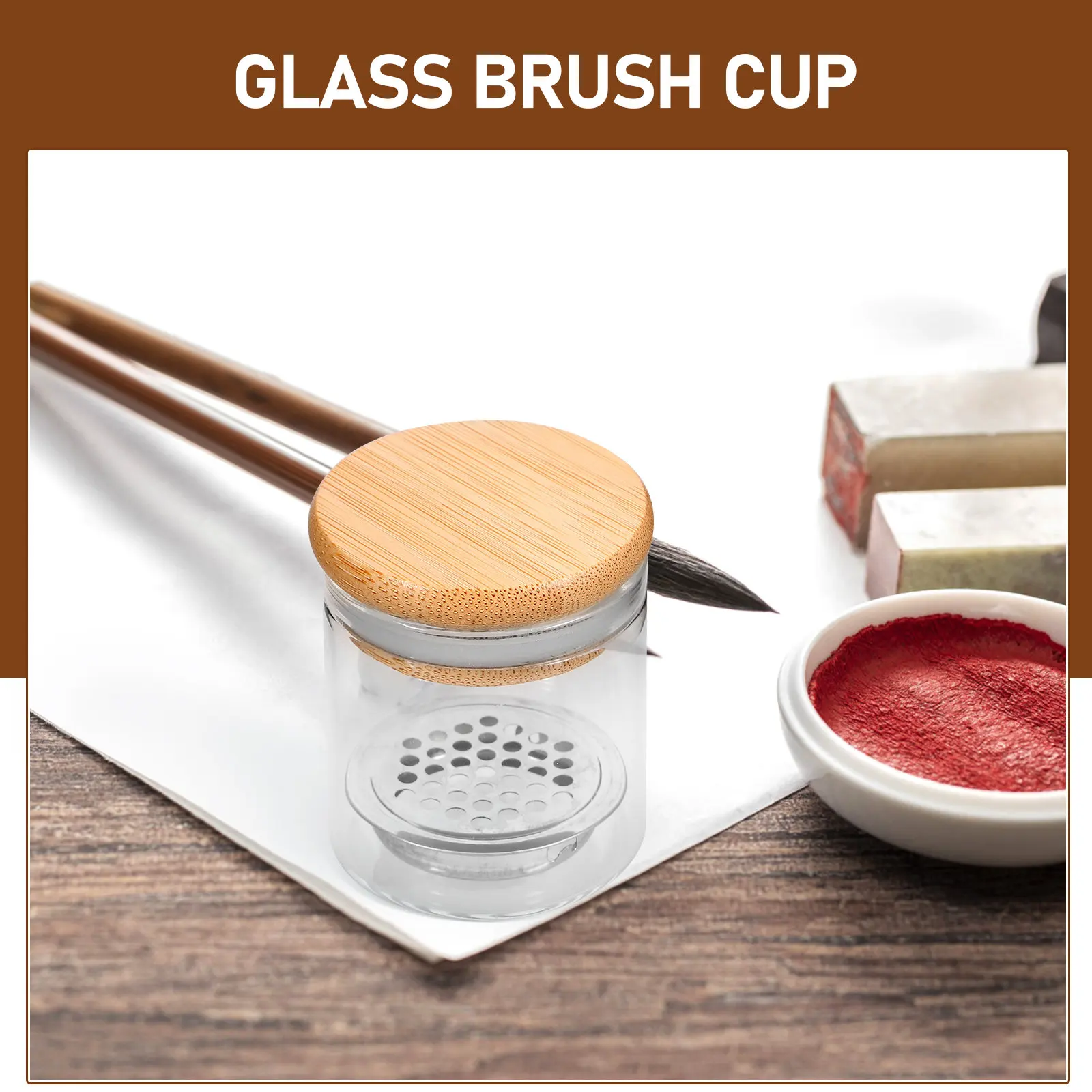 대용량 나무 받침대가 있는 유리 글리터 네일아트 브러쉬 컵, 매니큐어 도구 네일 브러쉬 세척 컵, 견고한 받침대 세척 용기