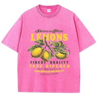 Summer Fresh Lemons Prints Washed T-Shirts Womens Cotton Oversized O-Neck Tops Street Vintage Short Sleeve Casual Woman Clothes - Image 4