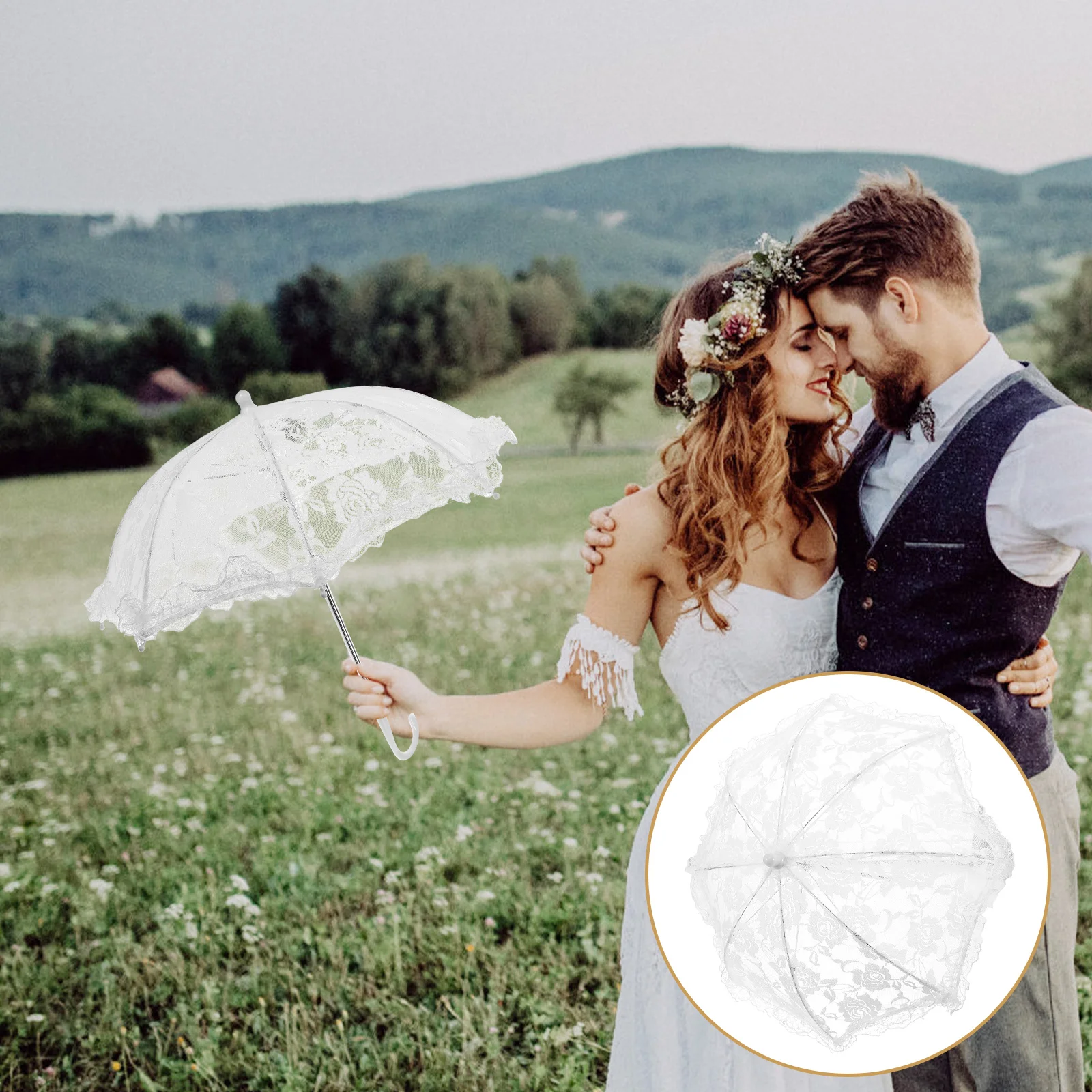 

Lace Umbrella Umbrellas for Tea Party Parasol Wedding Bridal Bulk White Festival Bridegroom