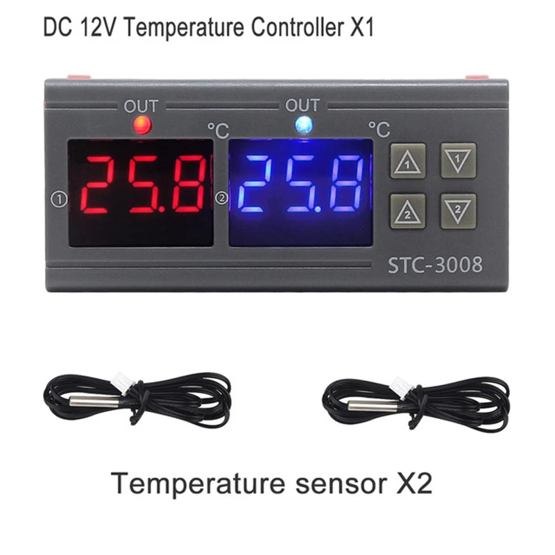 2X STC-3008 Dual Digital Incubator Thermostat Display Temperature Controller 12V