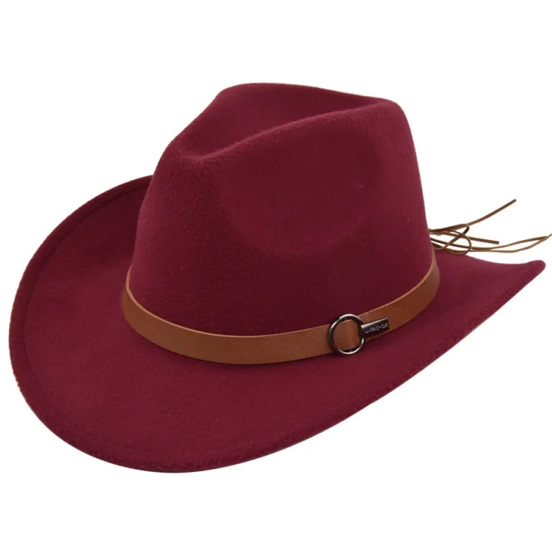 European And American Sheep Cowboy Fur Felt Woolen Ethnic A Hood Brown Belt Retro Fedora Hat 3