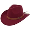 European And American Sheep Cowboy Fur Felt Woolen Ethnic A Hood Brown Belt Retro Fedora Hat 3