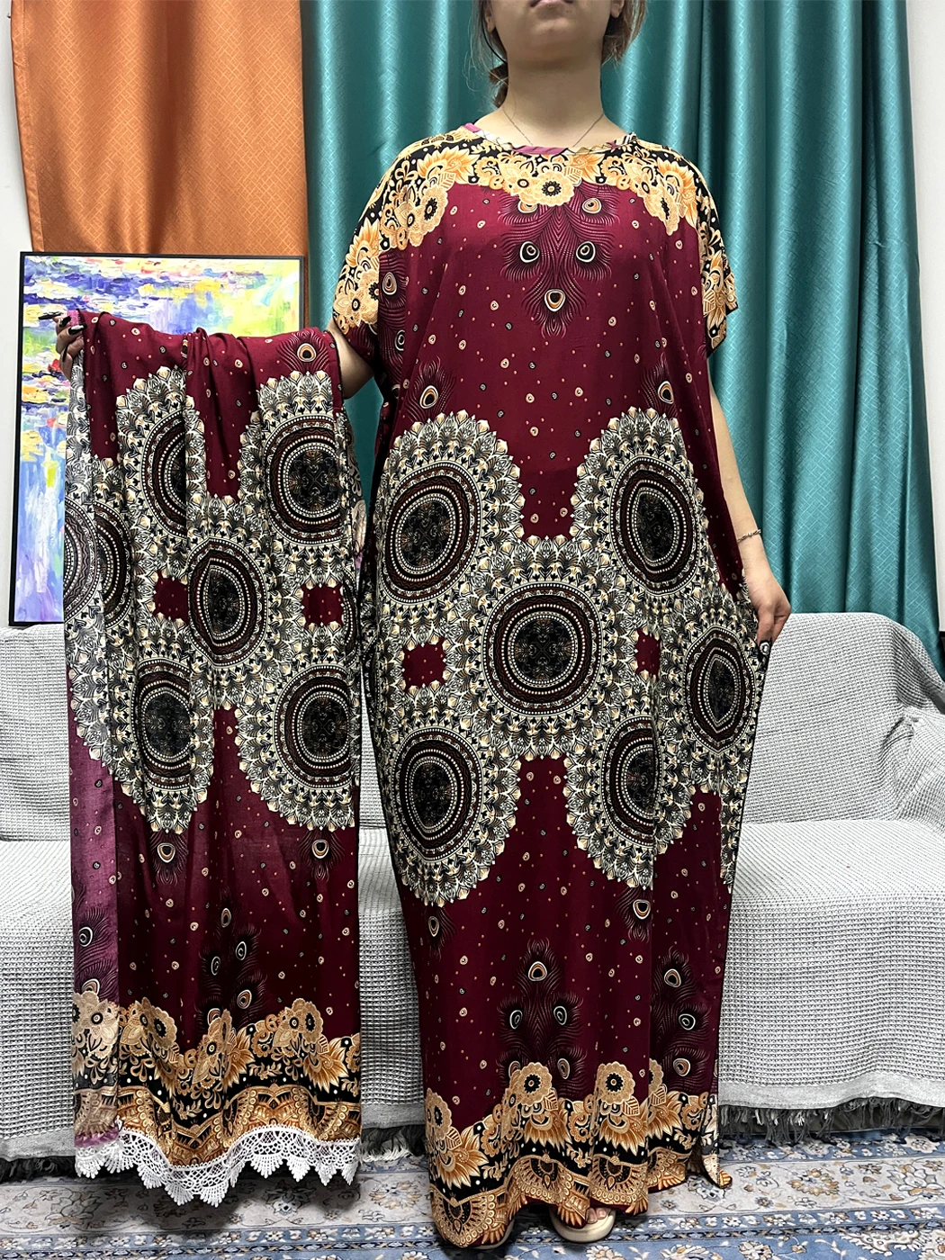 Muslim Cotton Abayas For Women 2024 New Summer Floral Loose Femme Robe African Islam Nigeria Dresses With 160x80cm Shawl Scarf