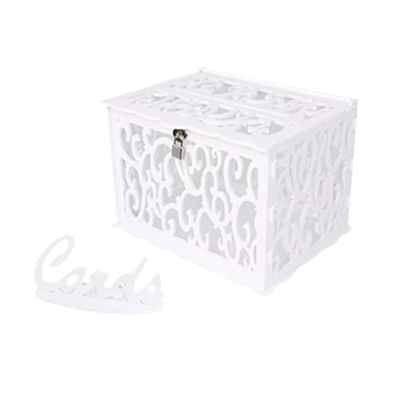 

DIY Wedding Card Box with Lock Hollow Envelope Box Gift Card Holders for Reception Anniversary Graduation Birthday Party