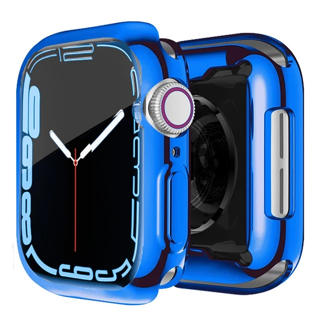 Cover for Apple Watch Case 7 6 SE 5 4 3 2 45mm 42MM 38MM 360 Slim Soft Clear TPU Screen Protector for iWatch 4 3 44MM 40MM 41mm Blue