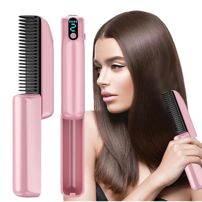 

Hair Straightener Brush Negative Ion Styling Comb Electric Straightening Comb With LED Display 30s Fast Heating Hair Brush