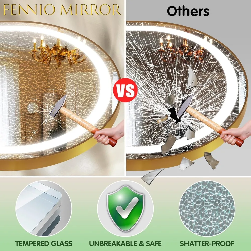 LED Lighted Full Body Dressing Mirror for Bedroom Salon Shower Mirrors Dimmable & 3-Color Lighting [Tempered Glass] Miror Miroir