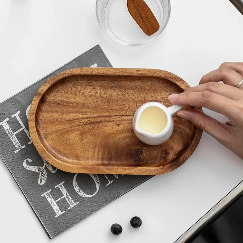Oval Wooden Tea Tray Serving Table Plate Snacks Food Dish for Tray Fruit Dishes Saucer Dessert Serving Storage Tray 6