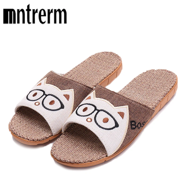 New Summer Men Linen Flip Flops Animal Prints Sandals Flat Non-Slip Linen Slides Home Slipper Man Casual Flax Beach Shoes 2020