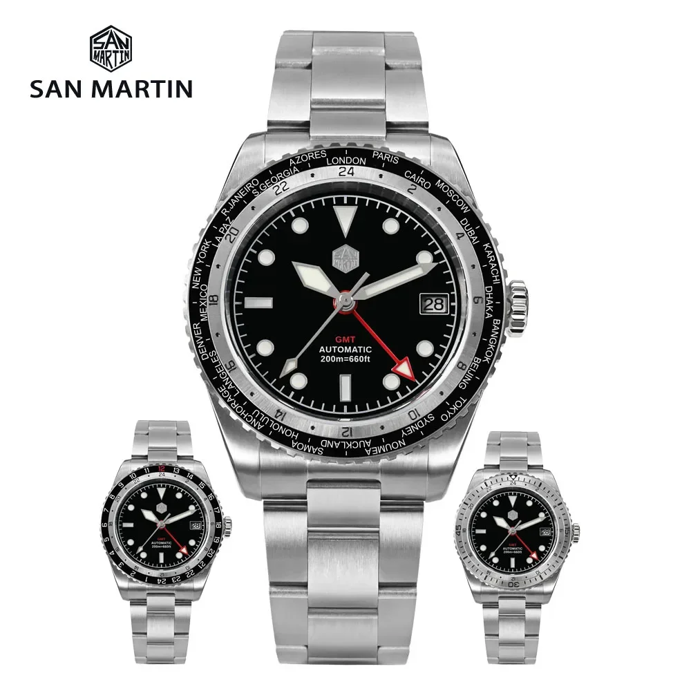 San Martin Sn0112-G Orologi Da Uomo Orologio Da Immersione Sportivo Di Lusso Giappone Nh34 Gmt Business Zaffiro Meccanico Automatico Impermeabile 200M