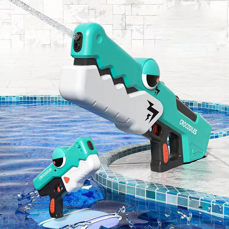 Cartoon Crocodile Electric Water Gun Powerful Water Blaster Automatic Suction Toy Gun Cute Pistol Summer Outdoor Toys Adult Kids