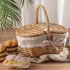 Willow Woven Wicker Picnic Basket With Lids Outdoor Shopping Double-lid Camping Large Capacity Fruit Storage Container Basket 1