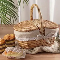 Willow Woven Wicker Picnic Basket With Lids Outdoor Shopping Double-lid Camping Large Capacity Fruit Storage Container Basket 1
