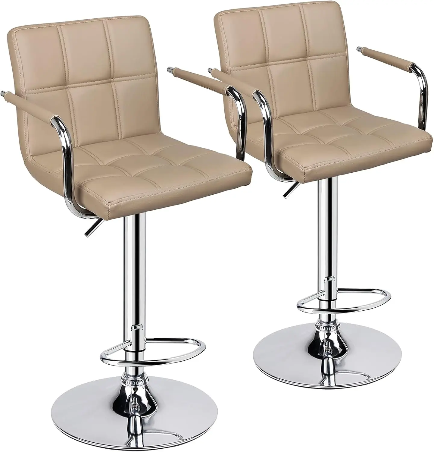 

Leopard Adjustable Bar Stools with Armrest, Square Back Swivel Double Stitching with Back Bar Stool, Set of 2 (Khaki)