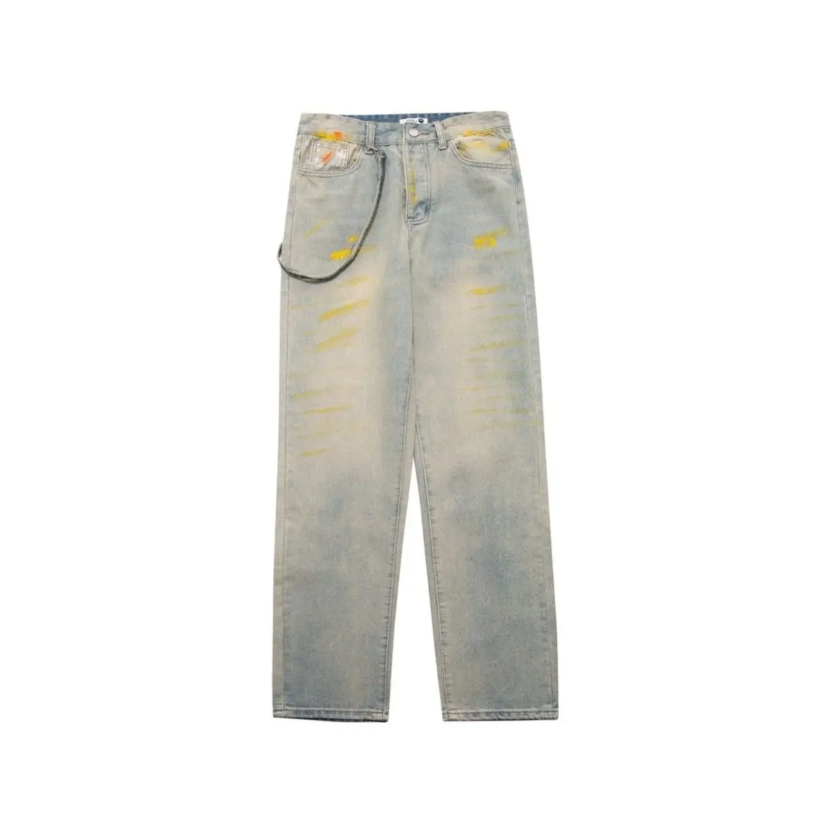 American Vibe Style Pants High Street Trendy Men'S Splashed Ink Yellow Mud Vintage Jeans Hiphop Straight Leg Pants