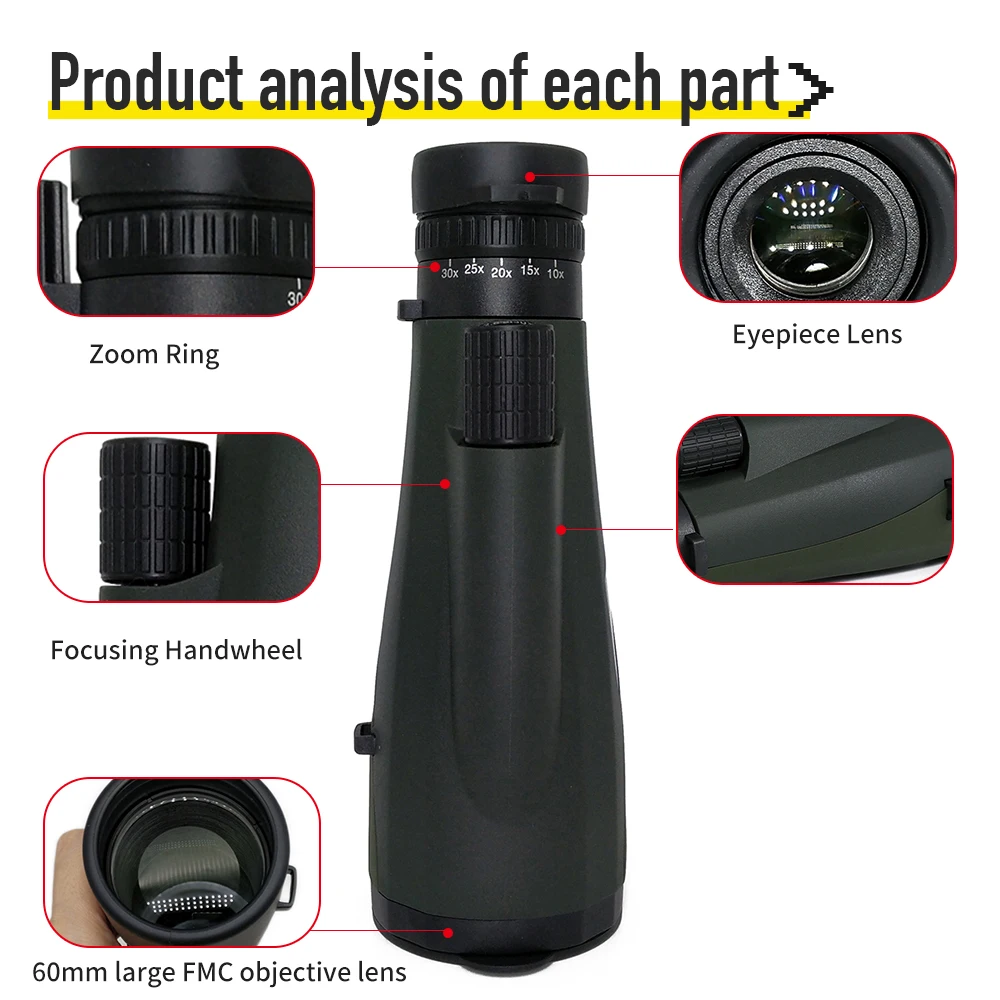 Comprar Telescopio Monocular de alta potencia con Zoom potente 8-20x50,  monoculares de prisma Fmc Bak4 de largo alcance de vidrio óptico