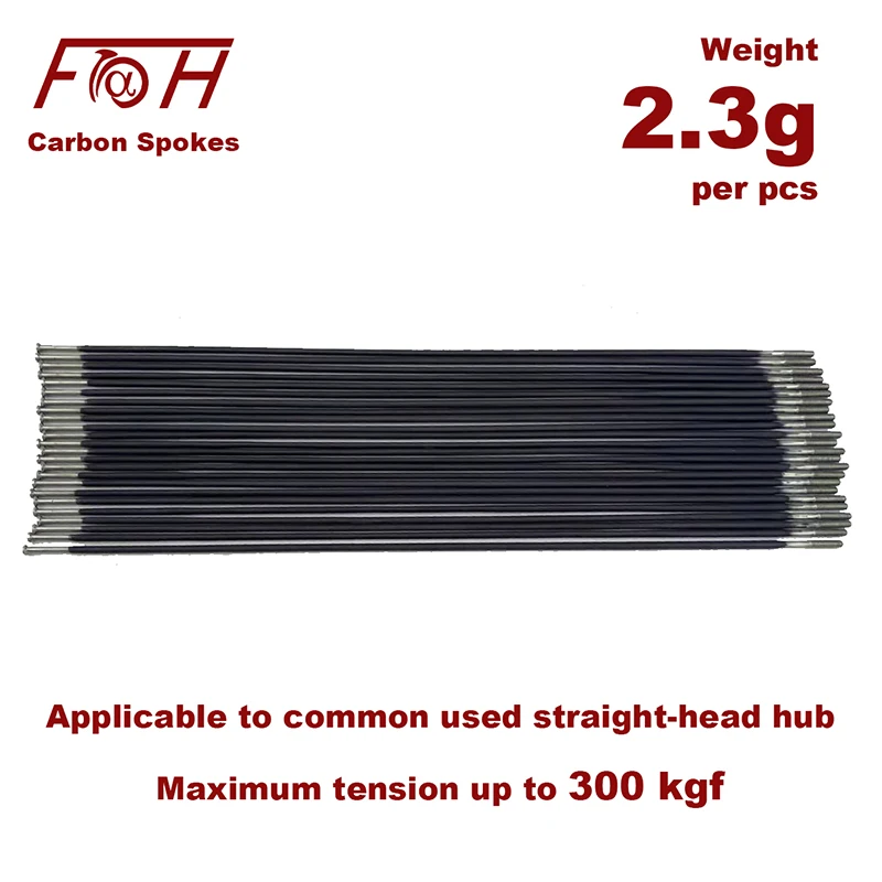 Carbon Spoke for Bike Weighs only 2.25-2.55g/pc 2.0 Black Round Spoke Length from 245-307mm Straight Pull Head Spokes