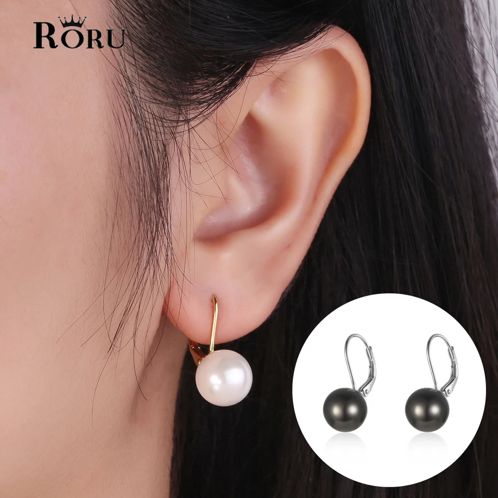

925 Sterling Silver White/Black Pearl Hoop Earrings 18k gold plated for Ear Clasp Women Wedding Fine Jewelry Gifts