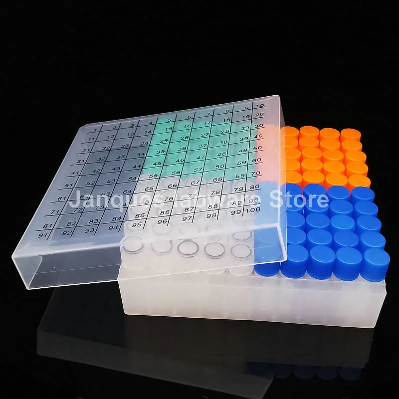 100 pieces 1.8ml plastic freeze pipe sample reagent tube+one piece 100-vents Cryogenic Tube Storage Box with code