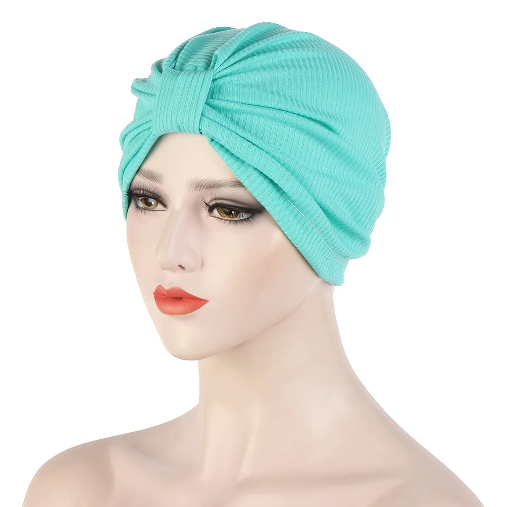 

Women Pleated Stripe Beanie Indian Hat Ladies Headscarf Bonnet Instant Hijabs Muslim Turban Bandana Head Wrap Cancer Cap