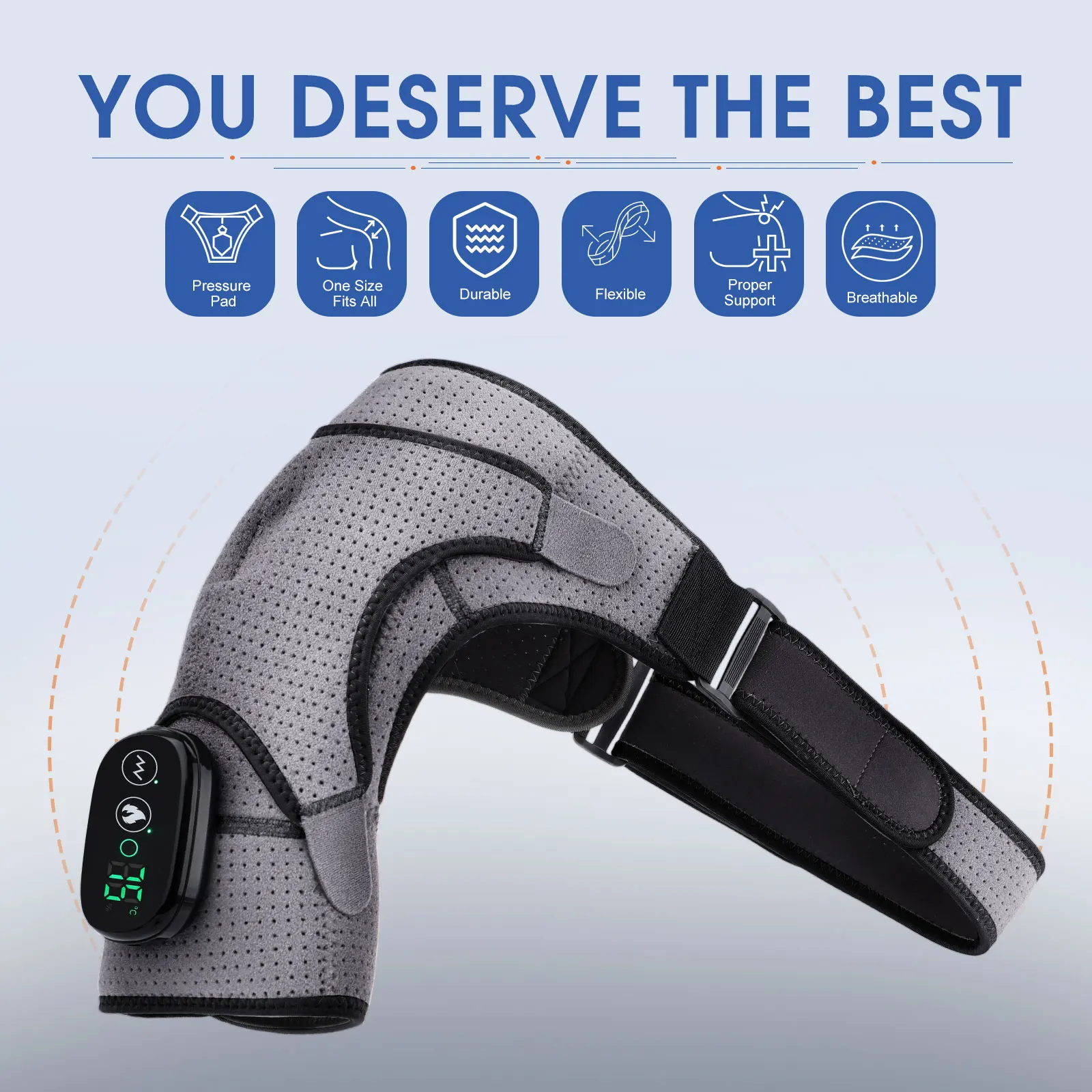 An image of an Electric Shoulder Massager with the words you deserve the best for injury recovery and muscle stress relief.