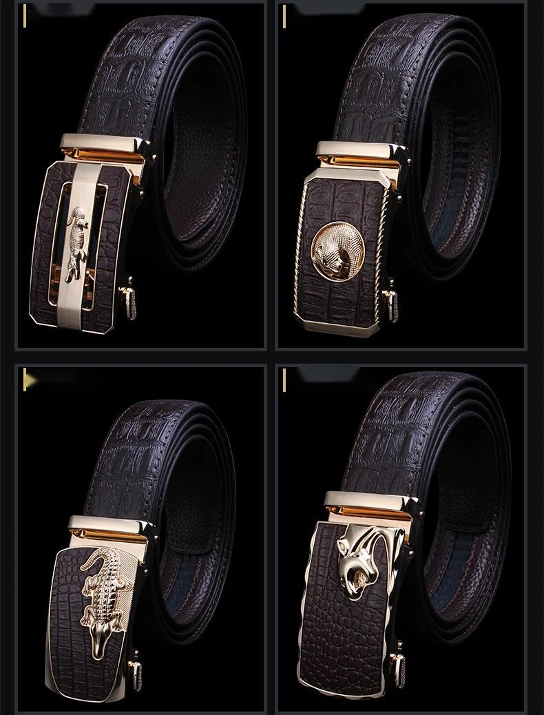 Automatic Buckle Crocodile Pattern Leather Belt For Men_voghion.com