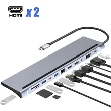 

12-in-1 type-c expansion dock USB3.1 to dual HDMI port VGA expansion SD/TF card reader hub