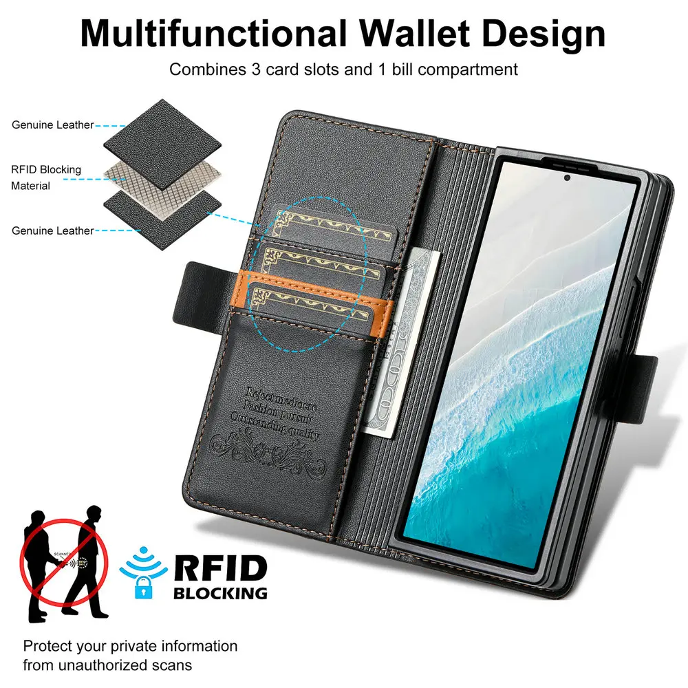 Luxury Leather Wallet Magnetic Book Armor Flip Cover Case