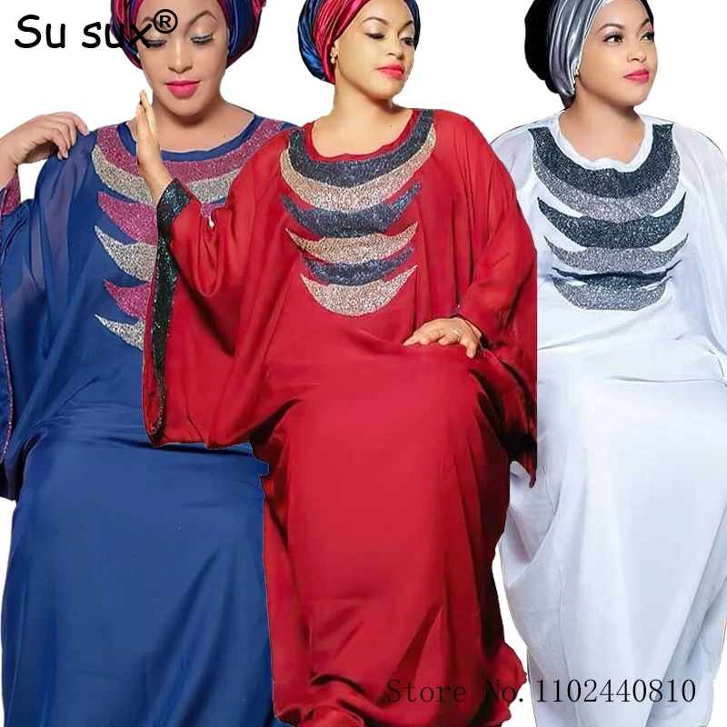 

Chiffon African Dress Abaya Turkey Dresses For Women Luxury Sequins O Neck Maxi Robe Africain Femme Muslim Bazin Riche Original
