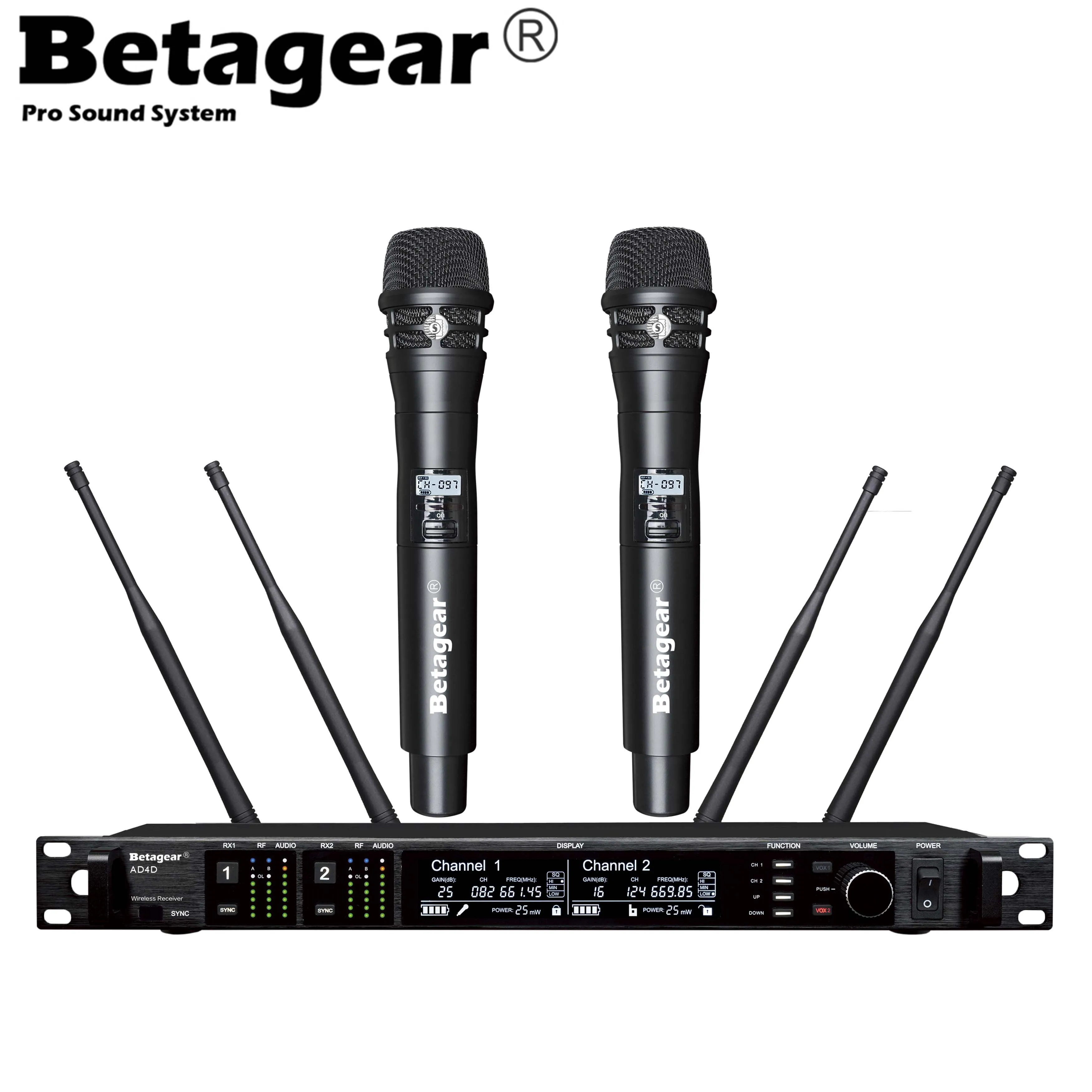 Betagear Digital Microphone Wireless System Micro 615-685Mhz Stage Mikrofon True Diversity Mic AD4D Dual Handheld Microfone bluetooth microphone Microphones