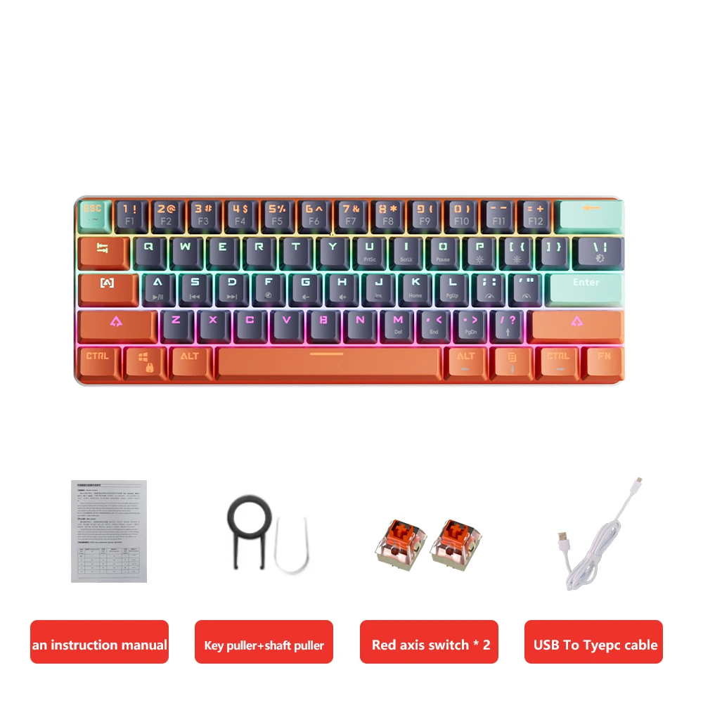 Enhanced LED Backlit Gaming Mechanical Keyboard with Red Switches - 61 Keys, USB Wired