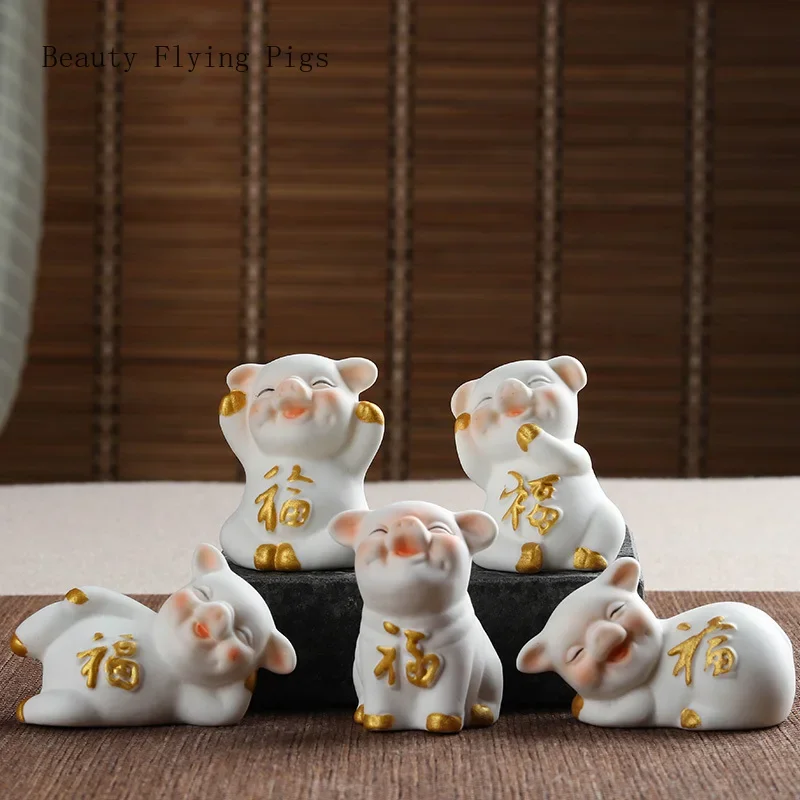 1pc Creative Ceramic Zodiac Pig Ornament Animal Tea Pet Flower Pet Tea Ceremony Tea Table Accessories decorative figurines