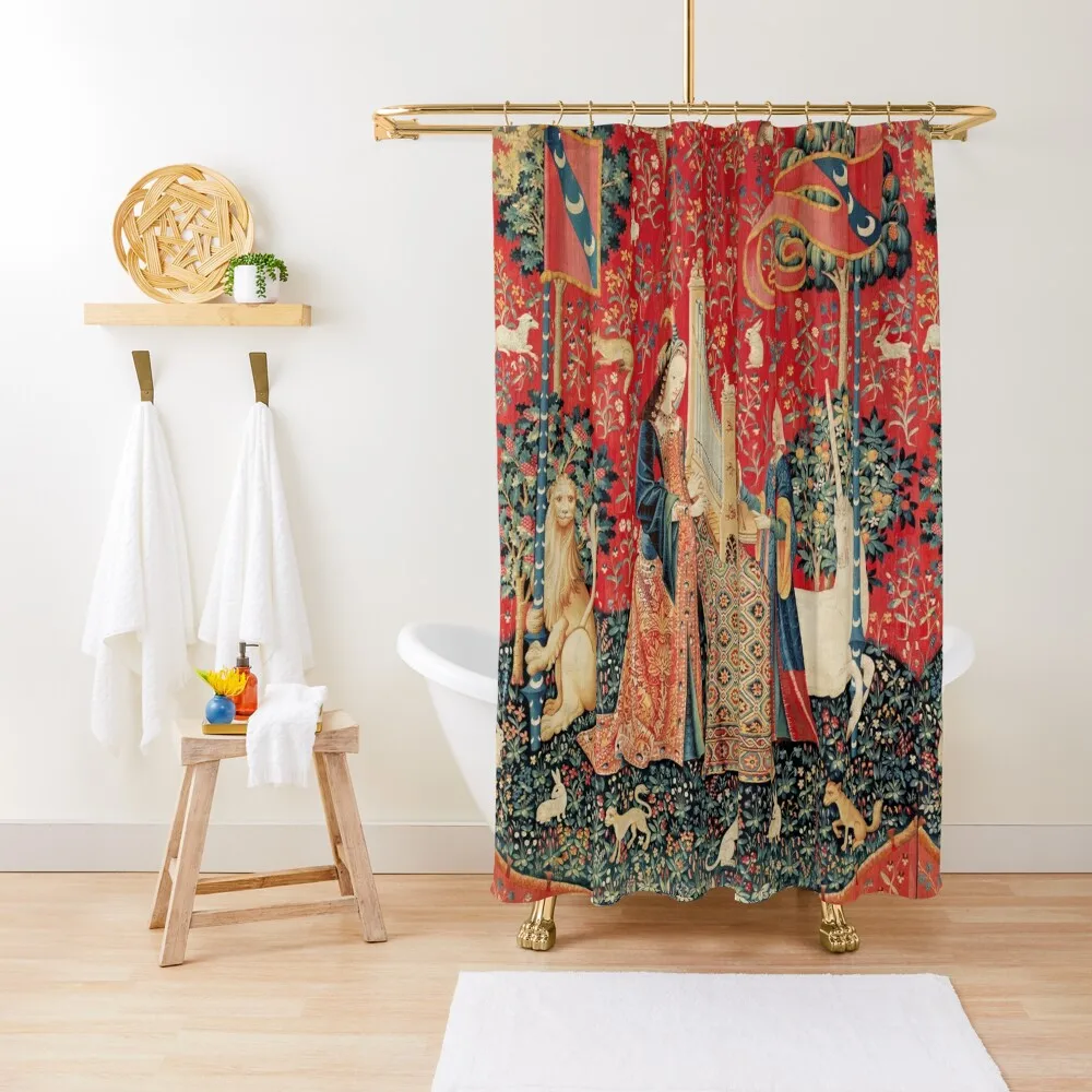 

UNICORN AND LADY PLAYING ORGAN WITH ANIMALS , Hearing Shower Curtain Waterproof Shower Luxury Bathroom Shower Cover Curtain