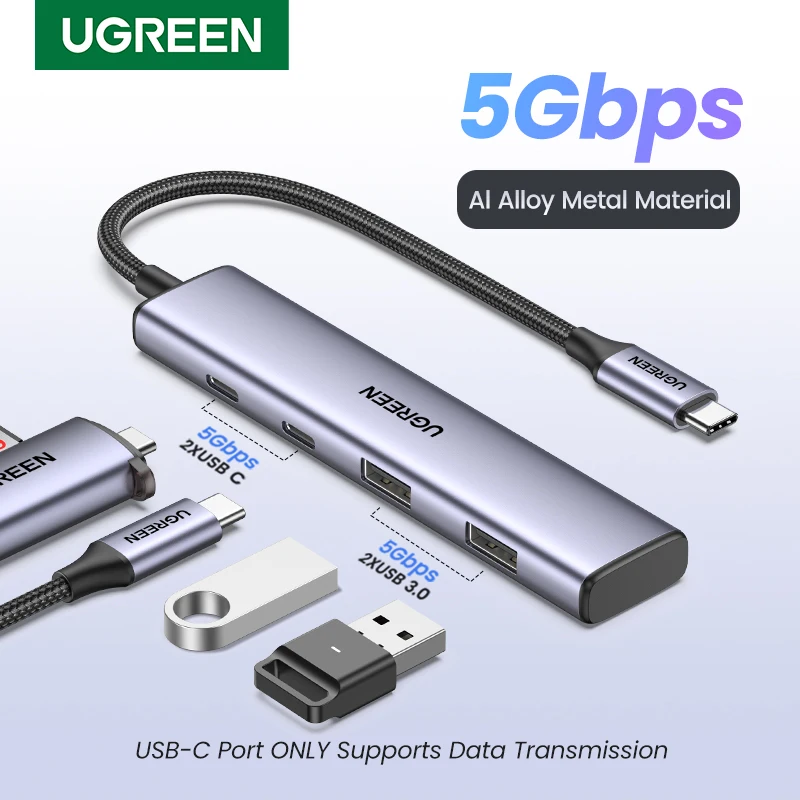 Ugreen Usb c Hub Portas Usb c para Hub Usb com Usb-c e Usb-a 5gbps Data Port Alumínio tipo c Hub para Adaptador Usb Múltiplo