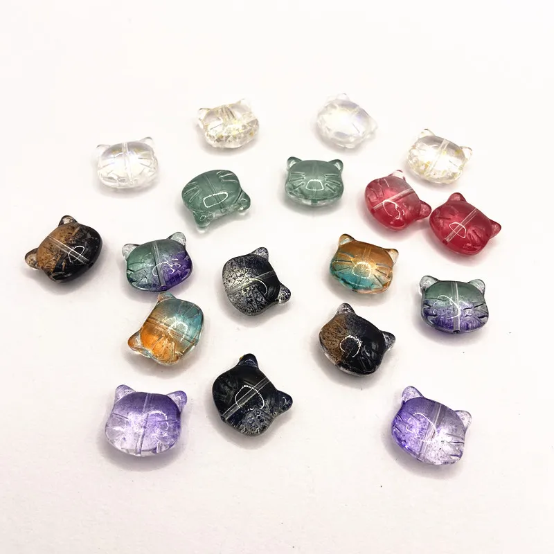 

18PCS 11X13MM Kitten Head Two-color Gradient Contrast Color Mixed Color Glass Crystal Glass Beads For DIY Jewelry Accessories