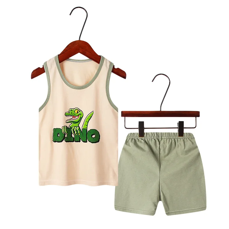 pajama sets cute	 Summer Sleeveless Animal Cartoon Children's Clothing Sets Boys and Girls Sets Kids Outfits Summer Boys Clothes Suits Boys Suits pajama sets cheap