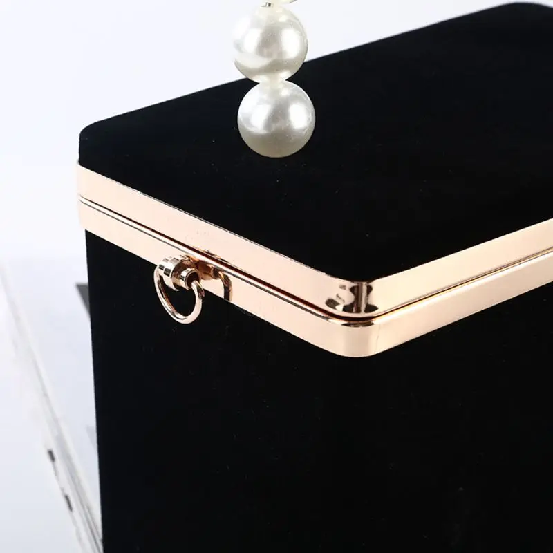 Evening Clutch Bag for Women Artificial Pearl Box Crossbody Shoulder Handbag Wed E74B