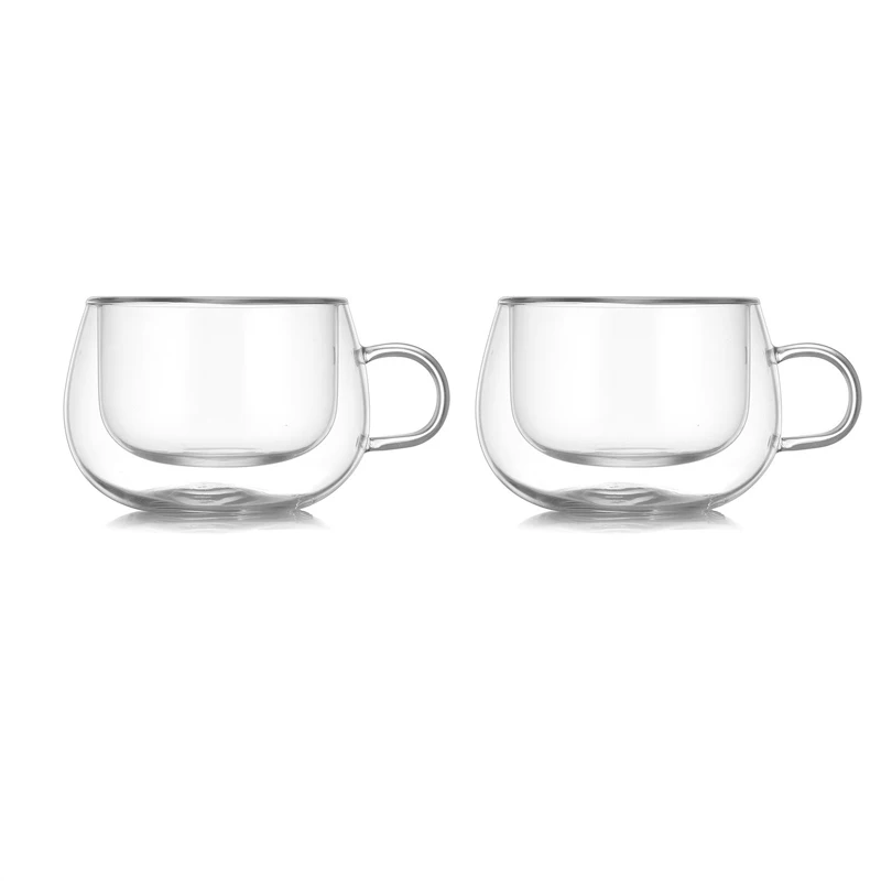 Set 2 Tazze Caffè In Vetro A Doppia Parete CMXING - 300 Ml Con Manico - Isolate E Soffiate A Mano - Vetro Borosilicato