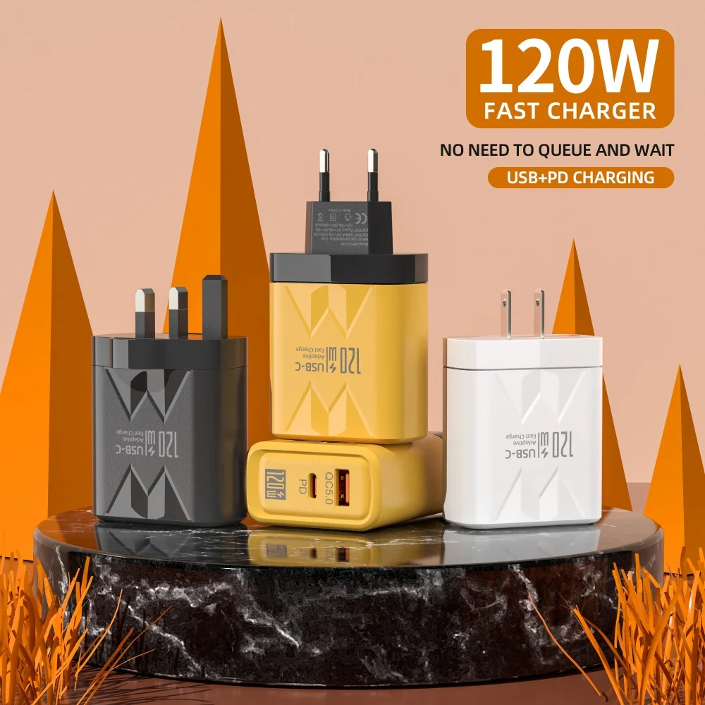 Total 120W USB High Speed Charger Fast Charging Type C Wall Adapter PD Quick Charge 3.0 USB C Fast Charger Type C Household